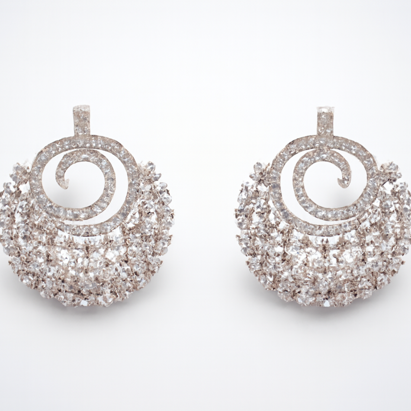 14K White Gold & Diamond Swirl Drop Earrings
