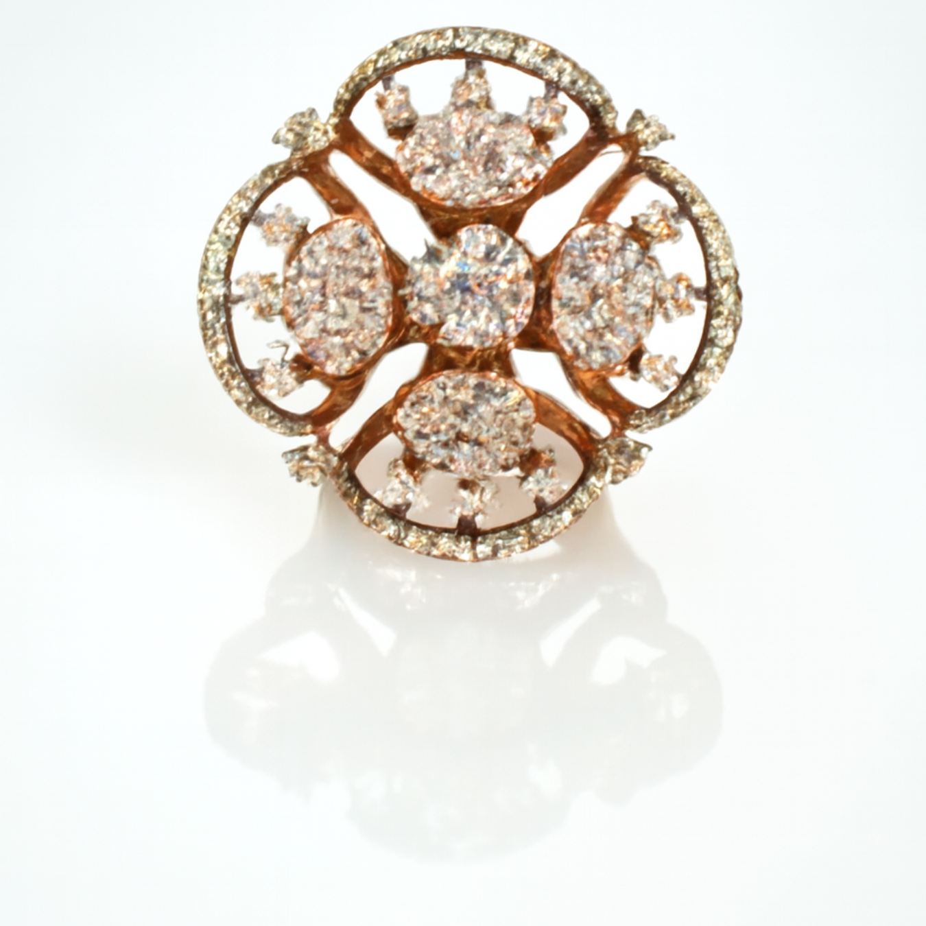14K Brilliant Diamond Cluster Floral Ring