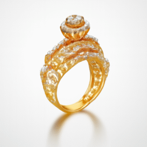 14K Golden Floral & Pave Diamond Ring